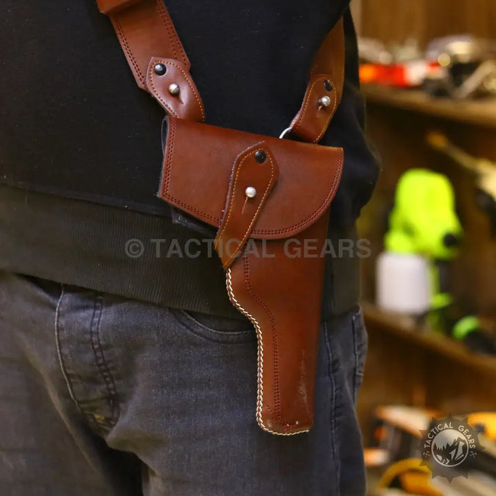 Brown leather shoulder holster for firearm in Universal One-Sided Shoulder Holster product