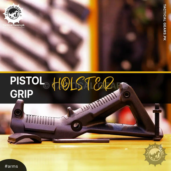 Universal grip with black polymer pistol grip and holster combination for secure firearm handling