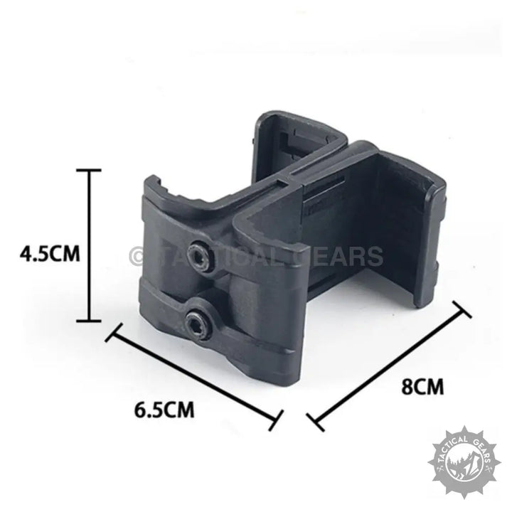 Black plastic universal rifle magazine coupler with adjustable retention for modular magazine storage
