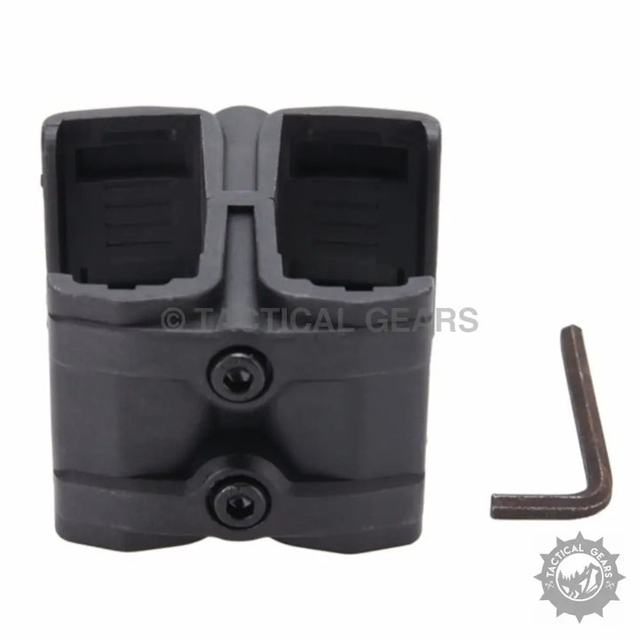 Black polymer double magazine pouch with L-shaped hex key for universal rifle magazine coupler