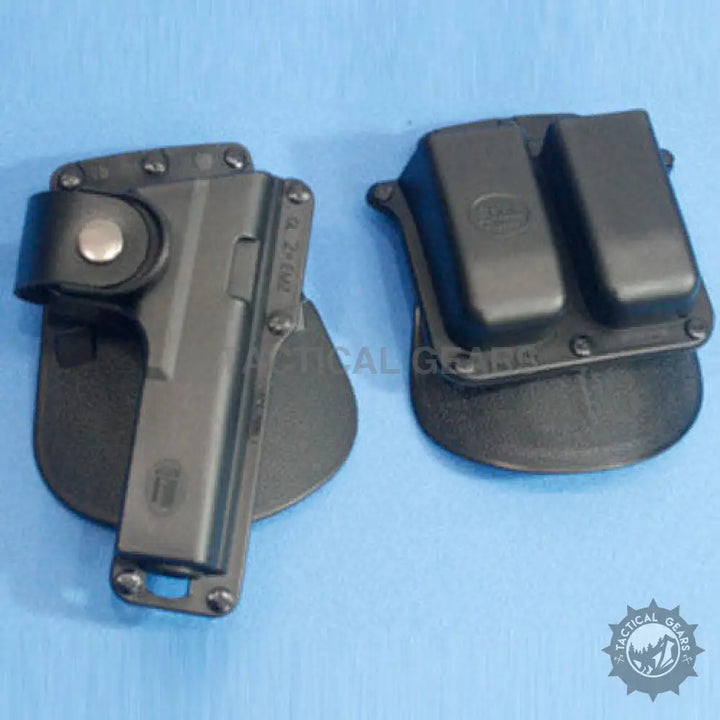 Black Kydex pistol holster with internal rubber insert and double magazine pouch for universal tactical polymer holster