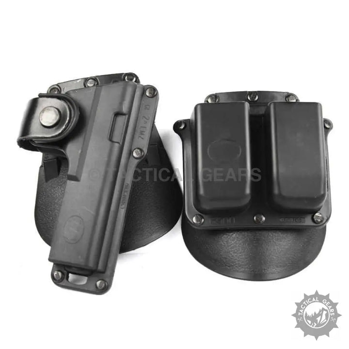 Black polymer pistol holster with internal rubber insert and double magazine pouch for Universal Tactical Polymer Holster
