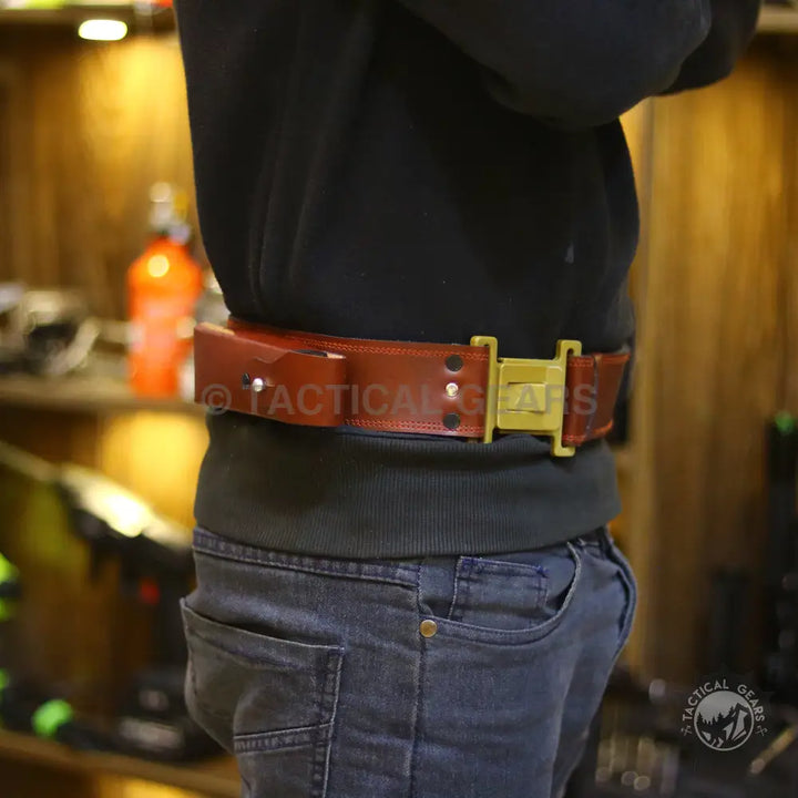 Plain leather ammo belt with brown leather and gold buckle for Universal Waist Holster