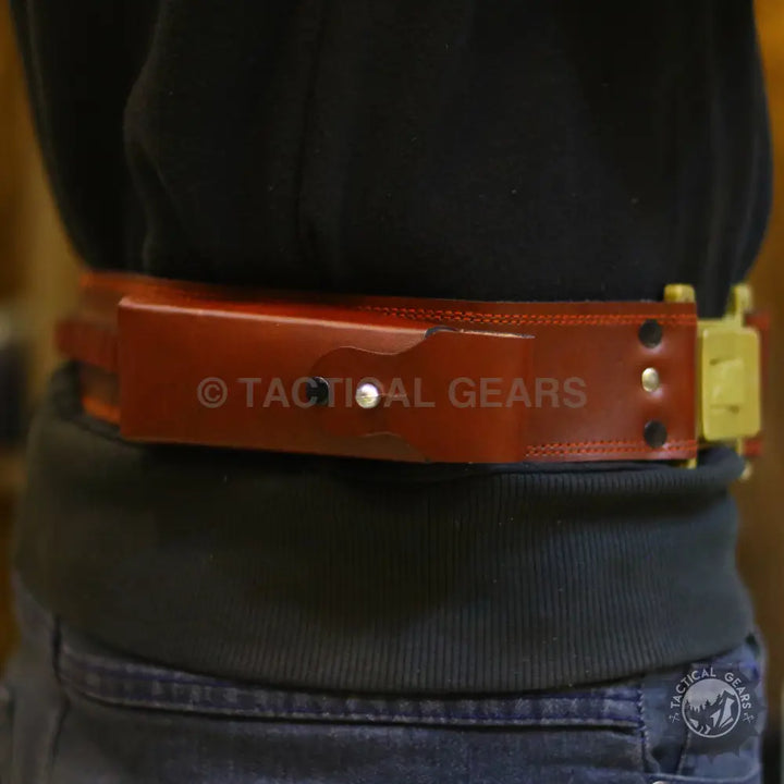 Universal Waist Holster featuring plain leather and ammo belt for tactical use