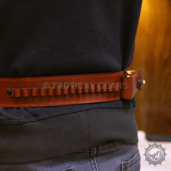 Brown leather cartridge belt with bullet loops, Universal Waist Holster plain leather ammo belt