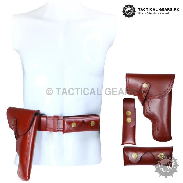 Reddish-brown plain leather universal waist holster with ammo belt for concealed carry