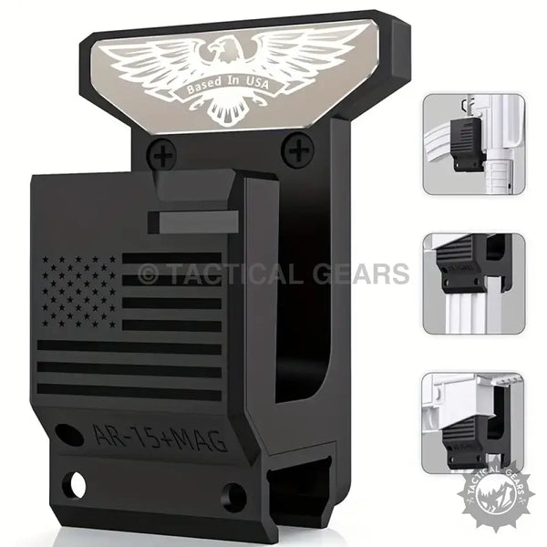 Black AR-15 magazine holder with American flag design wall mounted holster for firearms