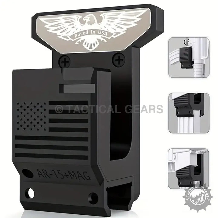 Black AR-15 magazine holder with American flag design wall mounted holster for firearms