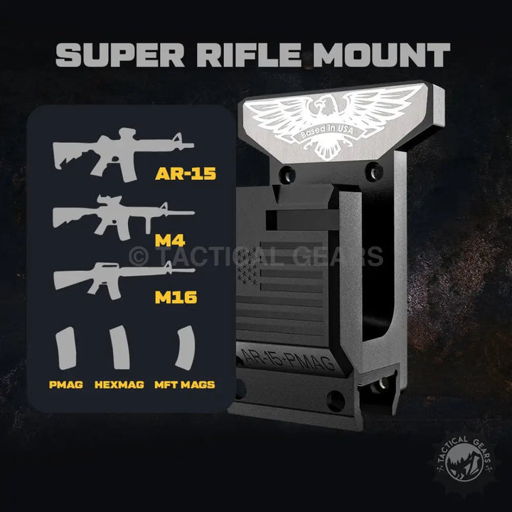 Wall mounted holster for AR-15 M4 M16 rifles with magazine compatibility