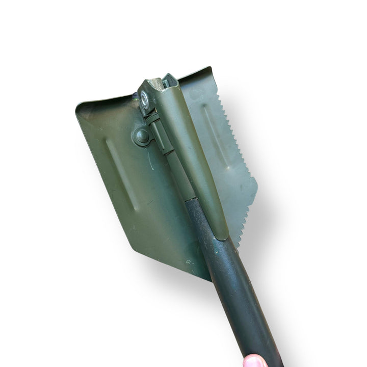 Green folding shovel with serrated edge from USA Tactical Folding Shovels product line