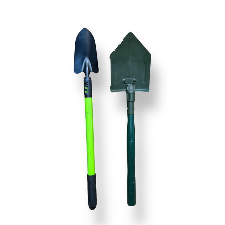 USA Tactical Folding Shovels with pointed blade and dark green handle for outdoor use