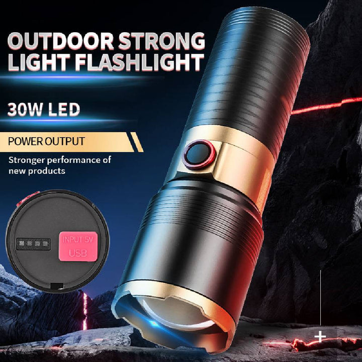 Black and gold USB Charging LED Tactical Flashlight with power output for coba tg usb