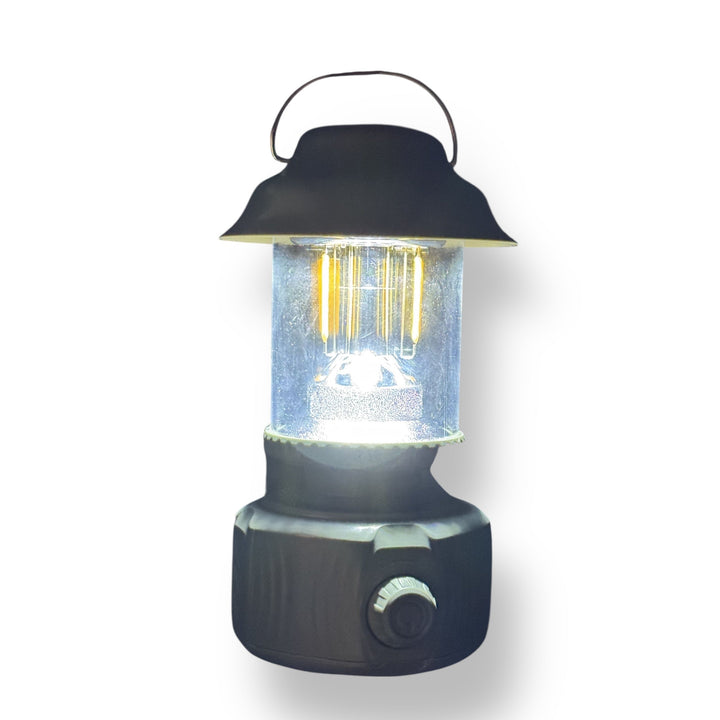 High quality camping lantern DAT DT-712 with vintage style, glass body, LED light, dimmer