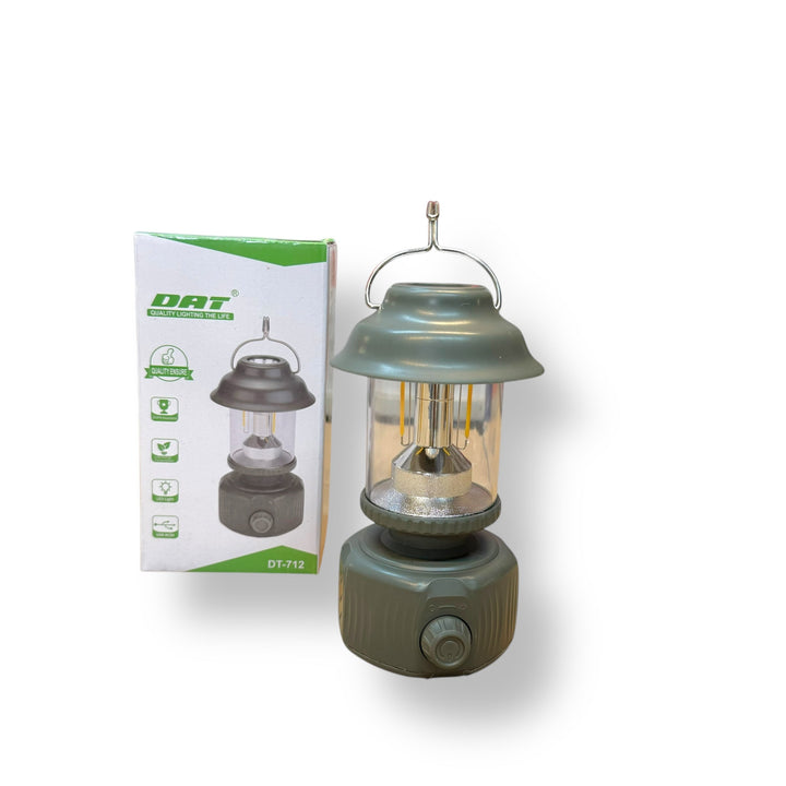 High quality vintage camping lantern DAT DT-712 with dark green finish and glass globe
