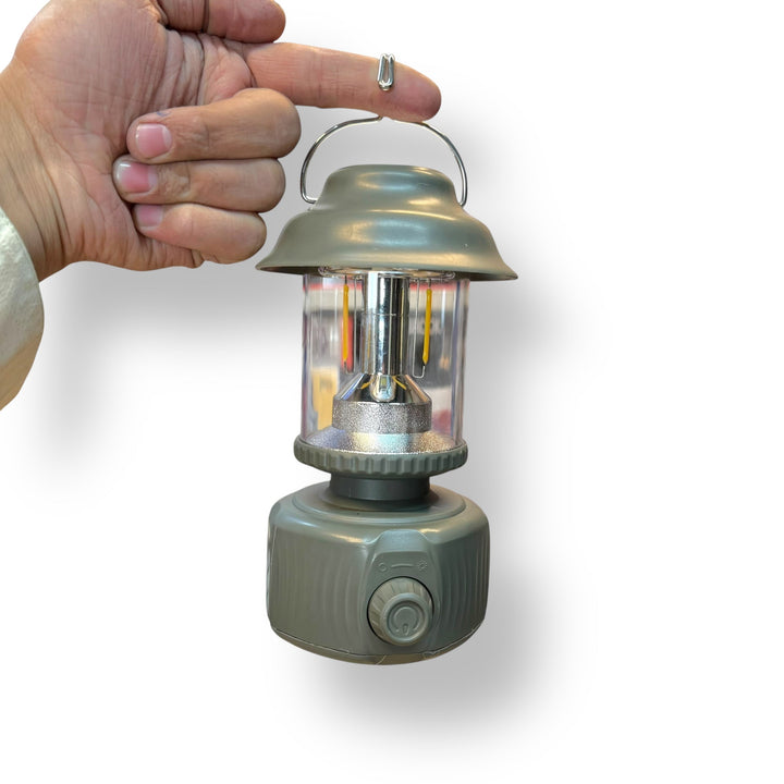 High quality vintage camping lantern DAT DT-712 with green finish and glass enclosure
