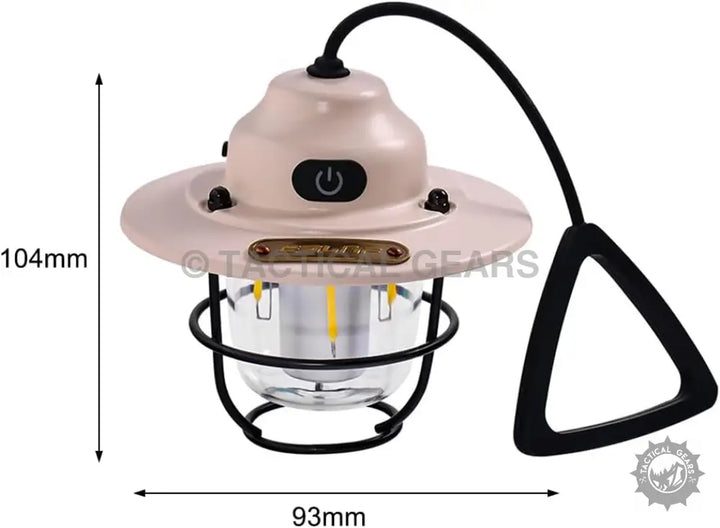 Vintage Light LED Camping Lantern with bright light, cream color, metal cage, and hanging strap