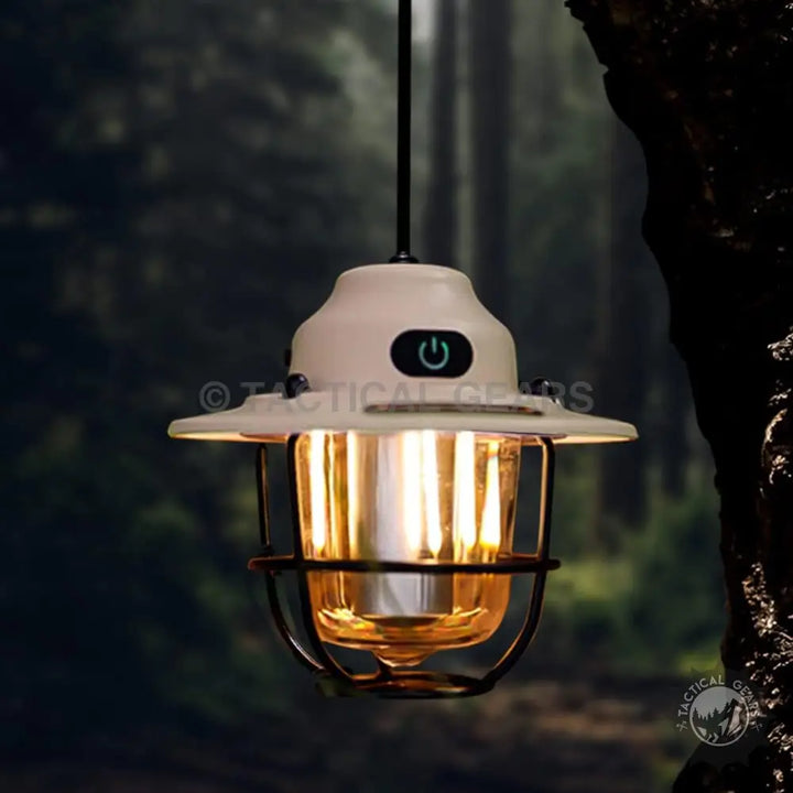 Vintage Light LED Camping Lantern with bright warm glow and black metal cage