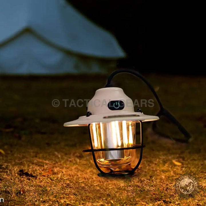 Portable Vintage Light LED Camping Lantern with white top and bright warm light