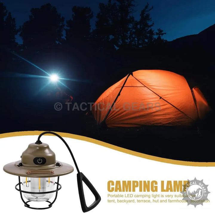 Vintage Light LED Camping Lantern with handle and power button for bright light camping trips