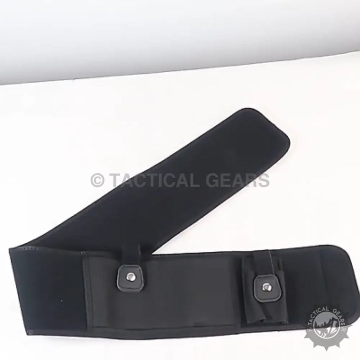Black tactical waist band belly holster with two snap closures for secure concealment