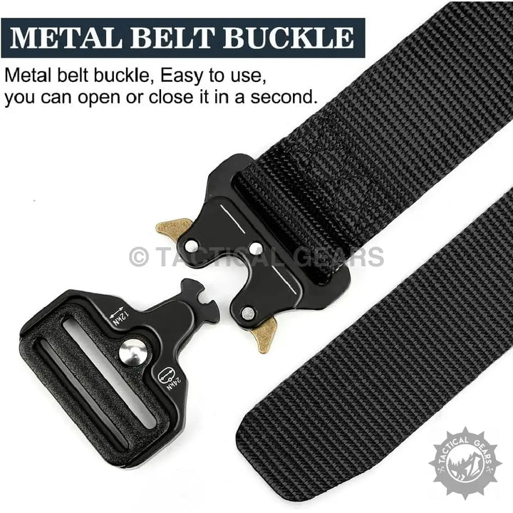 Black metal quick-release waist belt with alloy buckle for tactical waist use