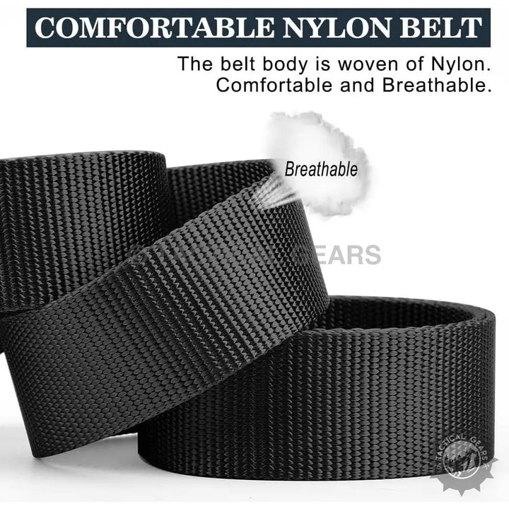 Black woven nylon tactical waist belt with alloy buckle for durable everyday wear