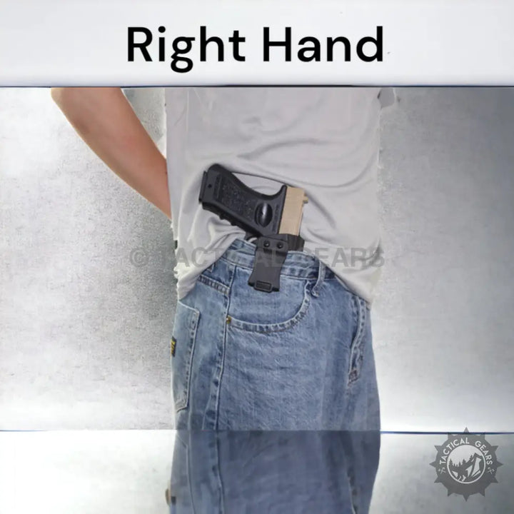 Black and tan handgun in a waistband pistol case holster for concealed carry