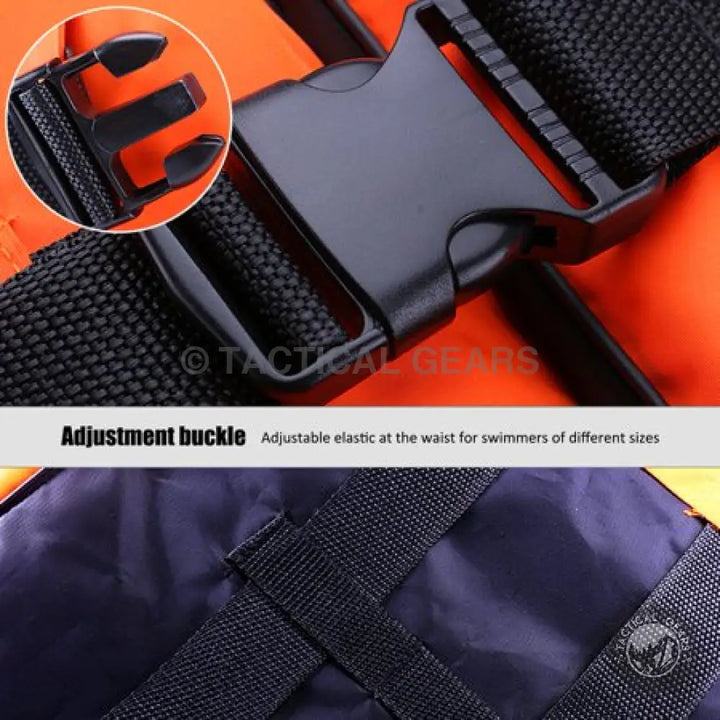 Orange and navy Life Saving Jacket for Swimming with quick release buckles and polyester shell