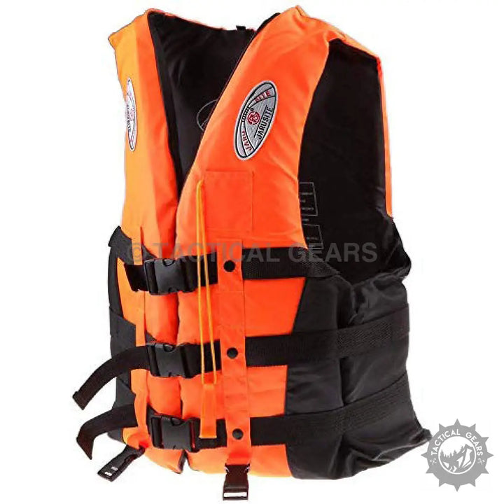 Orange and black Life Saving Jacket for Swimming with quick release buckles and polyester outer shell