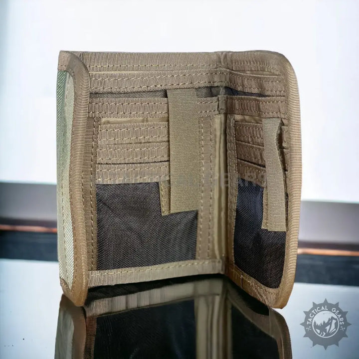 Open waterproof nylon canvas tactical tri-fold ID wallet with multiple card slots