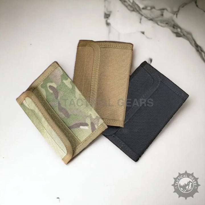 Tactical molle webbing straps in camouflage tan and black on Waterproof Nylon Canvas Wallet