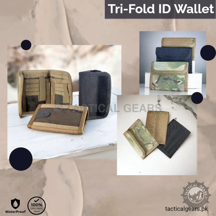 Waterproof nylon canvas tactical tri-fold ID wallet with multiple card slots and camouflage patterns