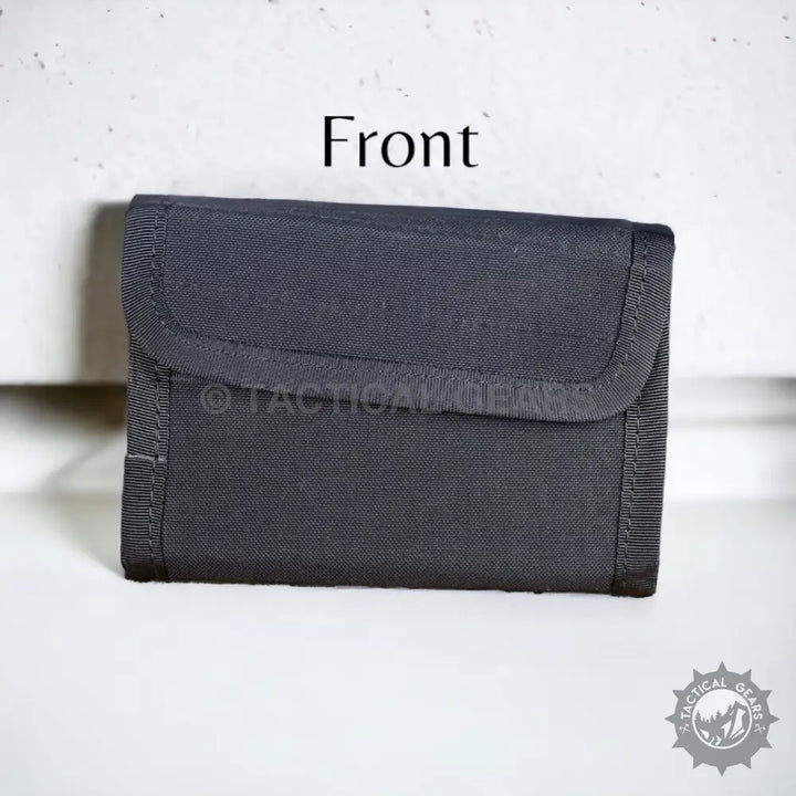 Dark gray waterproof nylon canvas tactical pouch with curved flap closure for ID storage