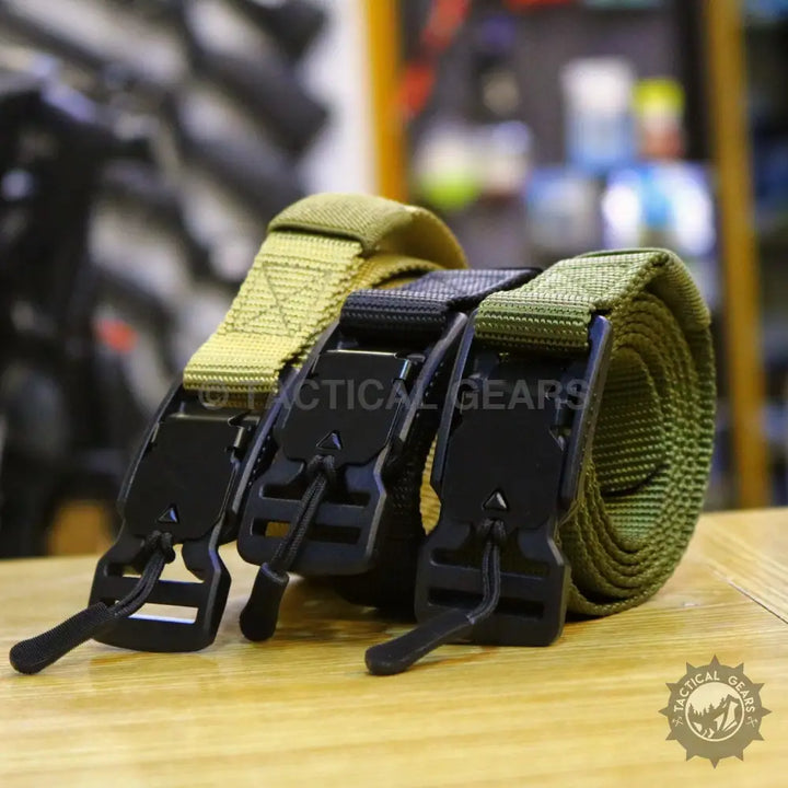 Tactical Web Belt with Black Buckles in Tan, Black, and Olive Green