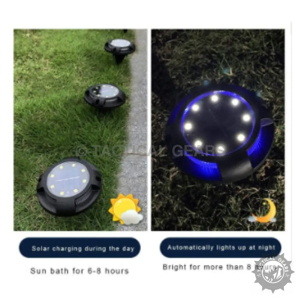 Solar Outdoor Buried LED Light set with white+blue lights, fully charged outdoor illumination