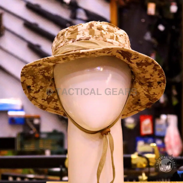 Desert digital camouflage boonie hat with adjustable chin strap for summer outdoor activities