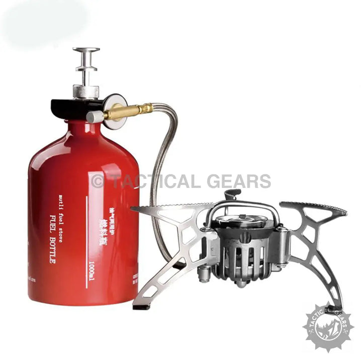 Portable camping stove with resistance red fuel bottle for outdoor cooking and camping