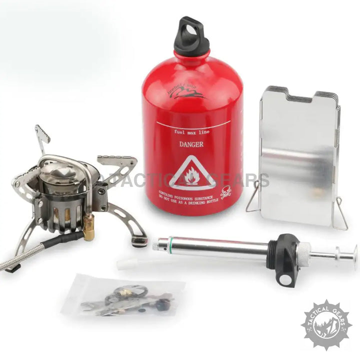 Portable liquid fuel camping stove kit with resistance for efficient outdoor cooking