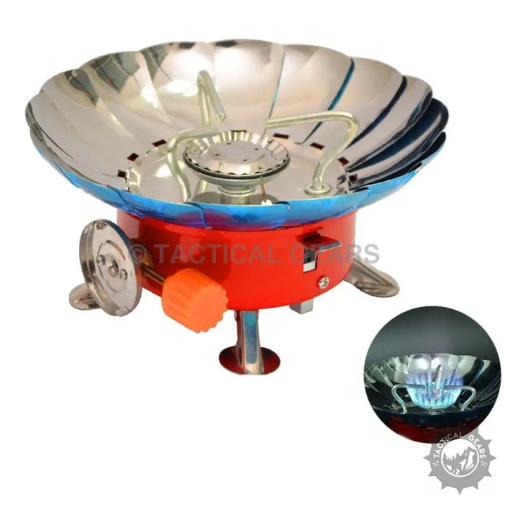 Portable red and silver Windshield Lotus Camping Stove with windproof burner for camping