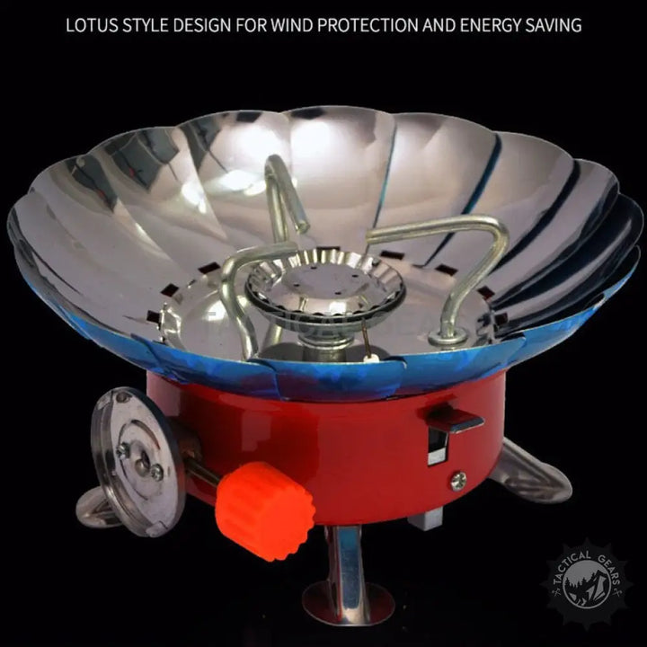 Portable Windshield Lotus Camping Stove with built-in wind shield for outdoor cooking