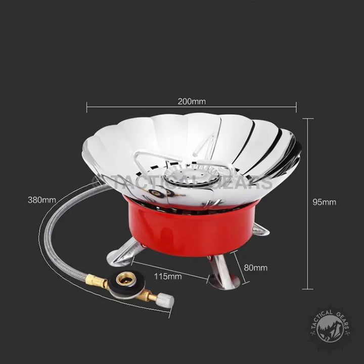 Windshield Lotus Camping Stove with portable gas burner, hose, and regulator for camping