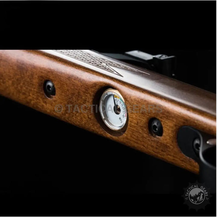 Wooden Artemis PCP PR 900 air rifle with integrated pressure gauge for precision shooting
