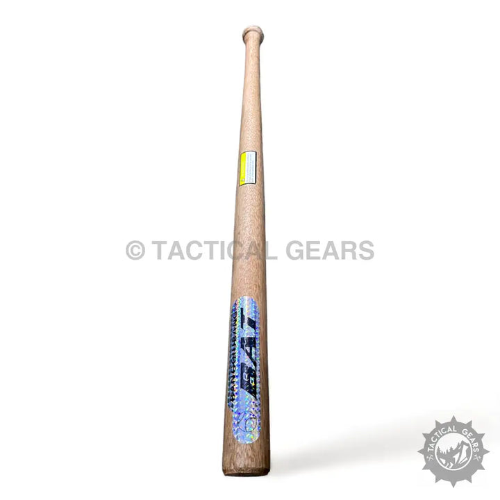Light brown wooden baseball bat with holographic label for optimal performance and style