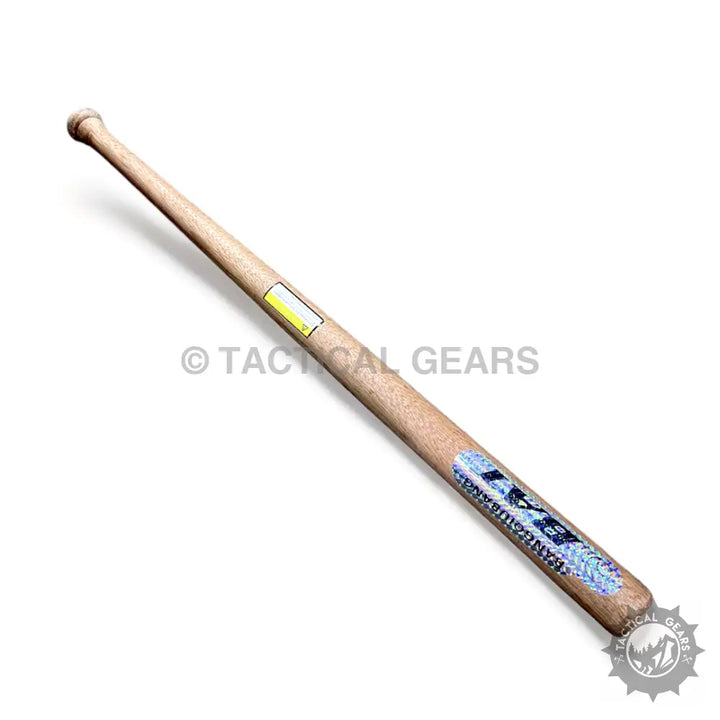 Light brown wooden baseball bat with yellow and blue label for Baseball Bat product