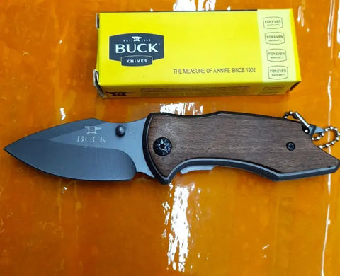 Dark grey Buck USA X75 Classic Mini Knife with wooden handle for everyday carry