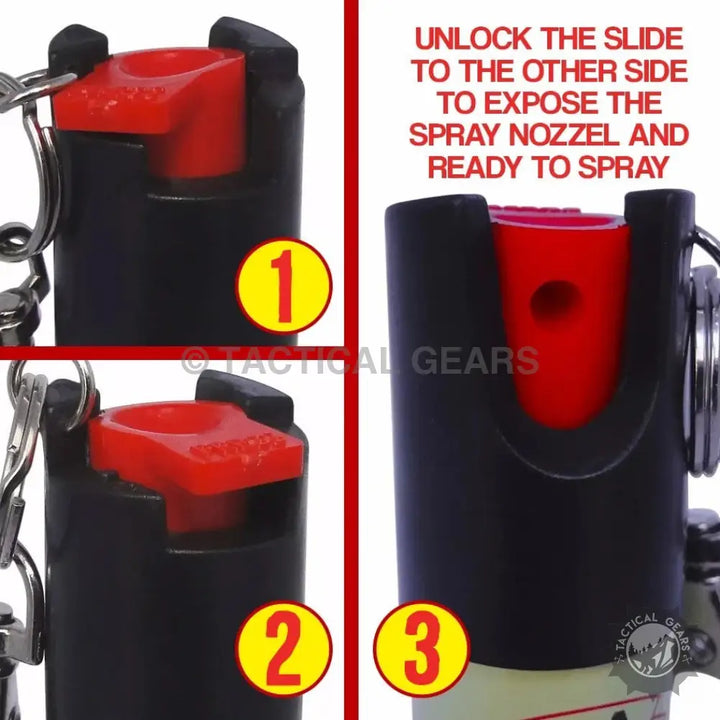 Black pepper spray canister with red safety slide from XA Self-defense Pepper Spray