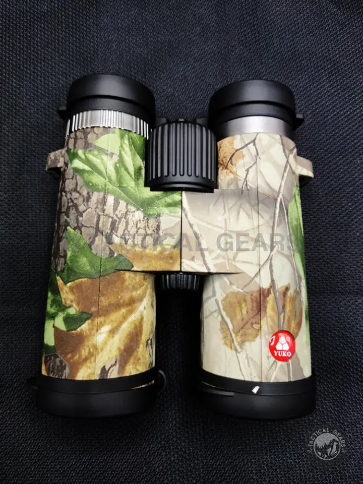Camo-patterned 10x42 Yuko Binoculars with central focus knob for outdoor viewing