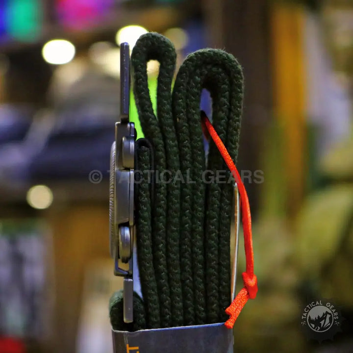 Dark green rope belt with black metal clip and orange drawstring for Zhanbeiku Operator Belt