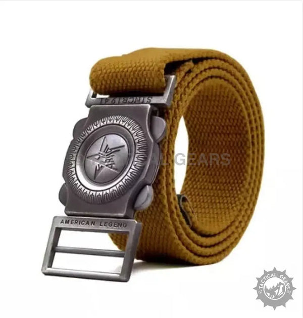 Tan Canvas Belt with Dark Metal Compass Buckle and Loop for Zhanbeiku Operator Belt