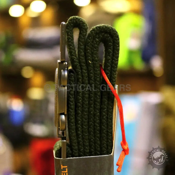 Dark green coiled belt with metal buckle and orange cord for Zhanbeiku Operator Belt